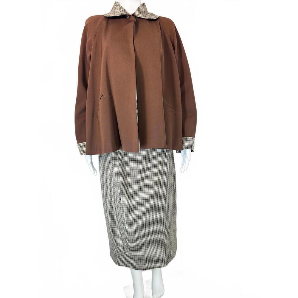 VTG 1960s Small The May Company Brown Plaid Swing Skirt Suit Mod Secretary Style
